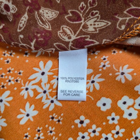 Cato Patchwork Floral Top Women Size 18/20W Orange Sheer Bohemian Preppy Fall - Picture 8 of 9